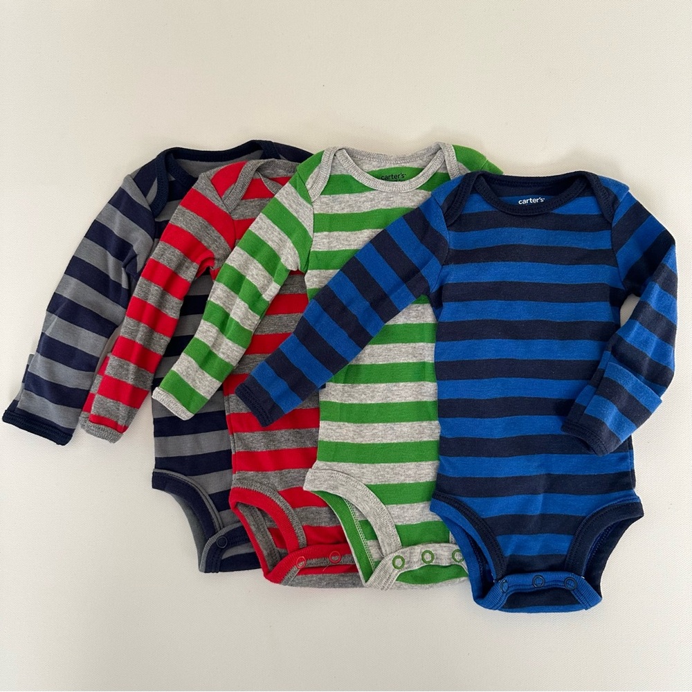 Carter’s Newborn 4-pk Baby Boy Long Sleeve Striped Bodysuits Blue Green Red Gray